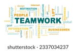 Teamwork concept poster design for office or workspace. Banner with text inscription, Team, work. Inspirational and motivational quotes. Business concept. Vector flat color illustration, yellow, green