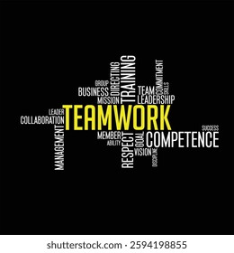 Teamwork concept poster design for office. Team, work. Inspirational and motivational quotes. Business concept. Vector flat color illustration, yellow, green