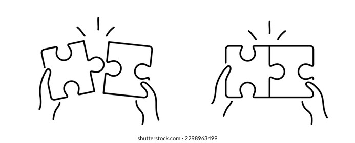 Concepto de trabajo en equipo. Rompecabezas sosteniendo las manos del hombre de negocios conectando. Cooperación, asociación. Combinando dos piezas. Símbolo de trabajo conjunto