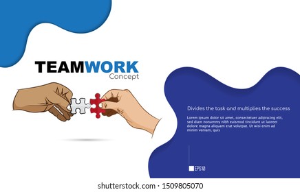 Teamwork concept with puzzle pieces. Divides the task to strive successful. EPS 10 vector