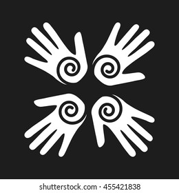 Teamwork concept represented by human hand icon. Black and White illustration.