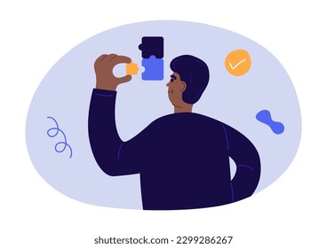 Teamwork concept scene. Man with puzzle. Vector illustration concept