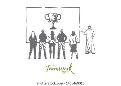 Teamwork concept sketch. Isolated vector illustration