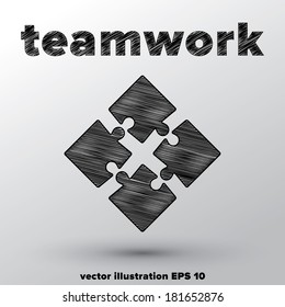 Teamwork concept with sketched puzzle pieces.