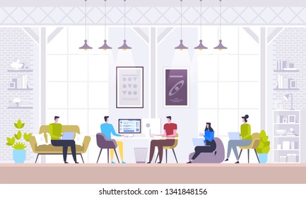 Concepto de trabajo en equipo y red social. Conjunto de Personas de redes y comunicación humana. Sistemas de comunicación e Tecnologías digitales. Hombres y mujeres hablan. Ilustración vectorial de estilo plano.