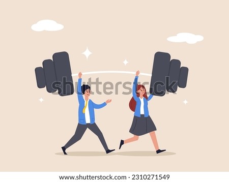 Teamwork concept. Support for success, cooperate or collaboration to achieve strength, help or togetherness for business solution, business people office team help lifting heavy weight successfully.