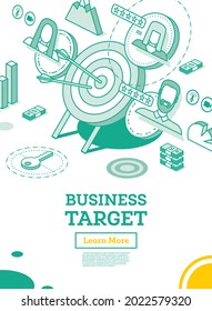 Teamwork Concept. Target with Arrow Standing on a Tripod. Outline Isometric Concept. Vector Illustration. Right Marketing Target. Symbol of Success and Victory.