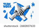Teamwork concept. Team building. Colleagues folding their hands together. Modern collage with bunch of peoples hands. Pile of arms. Friendship and togetherness. Creative team of start up 