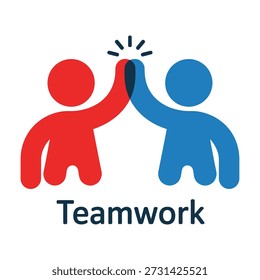 Teamwork concept with two people giving high five partnership and collaboration icon