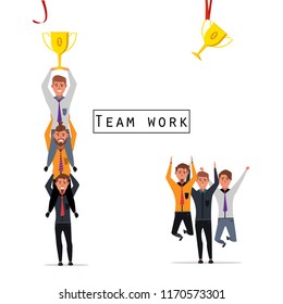 Teamwork concept vector for corporate and business. people Work together as a team to win the business.