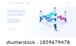 Teamwork concept vector illustration. Business team matching pieces of puzzle. Cooperation or partnership metaphor. Web banner.