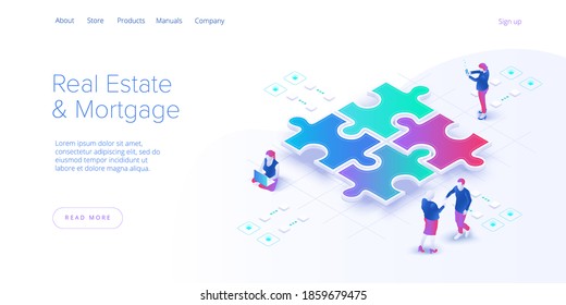 Teamwork concept vector illustration. Business team matching pieces of puzzle. Cooperation or partnership metaphor. Web banner.