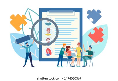 Teamwork concept vector illustration. Selection of employees for the vacancy. Resume and job search.