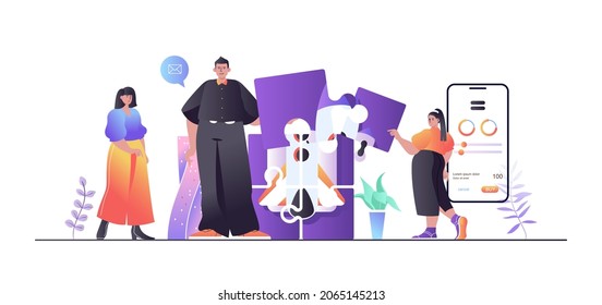 Concepto de trabajo en equipo para banner web. Hombre y mujer trabajando juntos, desarrollo de negocios, colaboración de compañeros, escena de la gente moderna. Ilustración vectorial en diseño de dibujos animados planos con personajes personales
