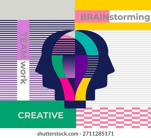 Teamwork concept,abstract geometric concept of brainstorming. Infographic of brainstorming-find solution for business, interaction to get a solution.Vector for web, banners, posters, flyers,marketing.