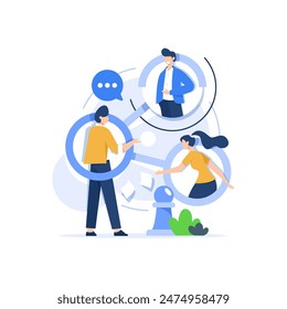 Concepto de trabajo en equipo, Paquete de hombres y mujeres que participan en reuniones de negocios, negociación, lluvia de ideas, hablar entre sí