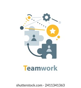 teamwork concept,pieces of one puzzle towards each other,flat design icon vector illustration