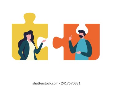 El trabajo en equipo se conecta con un concepto conjunto exitoso. El gran rompecabezas. Asociación, Conexión.	
