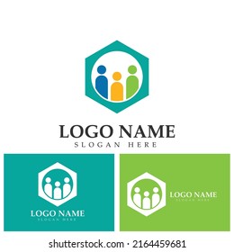 Trabajo en equipo conectando personas el concepto de hexágono el símbolo del logo icono el diseño de vectores