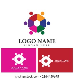 Teamwork connecting people hexagon concept logo symbol icon vector design