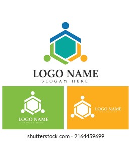 Trabajo en equipo conectando personas el concepto de hexágono el símbolo del logo icono el diseño de vectores