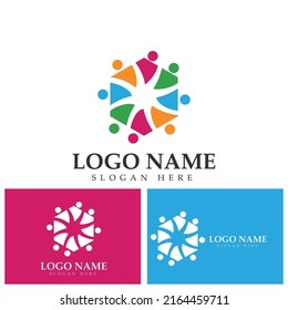Teamwork connecting people hexagon concept logo symbol icon vector design