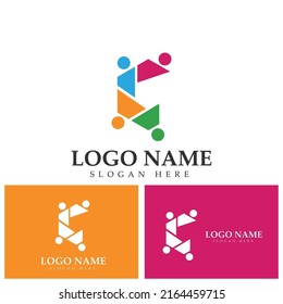 Teamwork connecting people hexagon concept logo symbol icon vector design