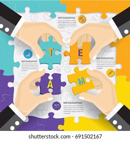 Teamwork connection puzzle  infographic design.can used for banner chart diagram workflow timeline and web design,presentation templates background.Vector illustration.