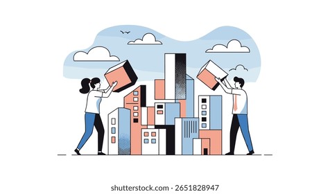 Teamwork in construction building a city together people working on urban development project