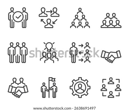 Teamwork cooperation business project start up icons isolated set. Vector flat graphic design illustration
