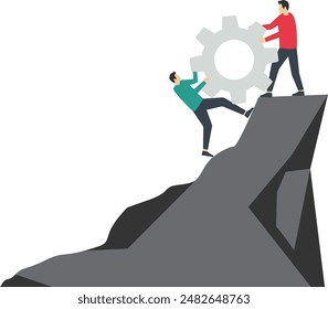 Teamwork and cooperation in business setting, collaboration or synergy concept, idea that working together can lead to success, business people shifting gears together towards success