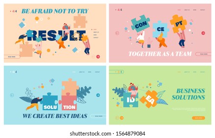 Equipo de Cooperación, Trabajo Colectivo, Sitio Web de Asociación. La Gente Trabaja Juntos Creando Enormes Coloridas Piezas De Rompecabezas Separadas Banner De La Página Web. Ilustración de vectores planos de dibujos animados