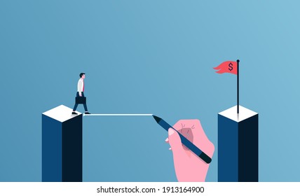 Teamwork and cooperation concept. Big hand drawing line to support businessman vector illustration.