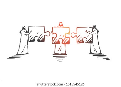 Teamwork, cooperation, coworking concept sketch. Hand drawn isolated vector