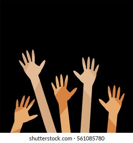 Teamwork, cooperation, diversity concept. Vector multicolor hands, arms isolated on white