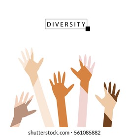 Teamwork, cooperation, diversity concept. Vector multicolor hands, arms isolated on white