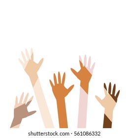Teamwork, cooperation, diversity concept. Vector multicolor hands, arms isolated on white