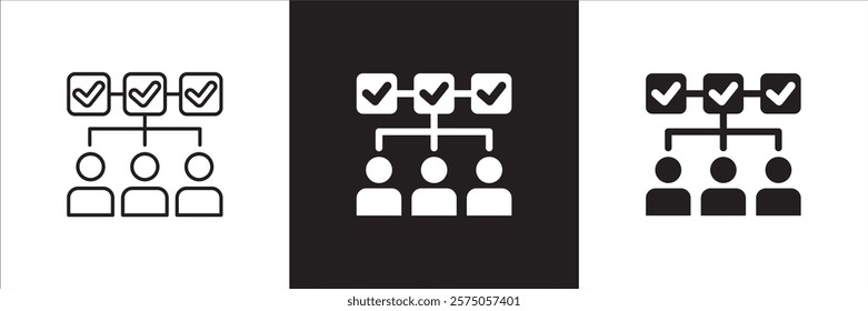 Teamwork cooperation icon set. Icons that have meaning of job done, relation, community, management, partner, social, interaction, communication. Vector icon design in thin line and flat design.