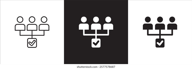 Teamwork cooperation icon set. Icons that have meaning of job done, relation, community, management, partner, social, interaction, communication. Vector icon design in thin line and flat design.