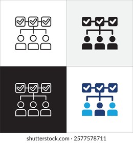 Teamwork cooperation icon set. Icons that have meaning of job done, relation, community, management, partner, social, interaction, communication. Vector icon design in thin line and flat design.