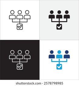 Teamwork cooperation icon set. Icons that have meaning of job done, relation, community, management, partner, social, interaction, communication. Vector icon design in thin line and flat design.