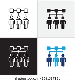 Teamwork cooperation icon set. Icons that have meaning of job done, relation, community, management, partner, social, interaction, communication. Vector icon design in thin line and flat design.