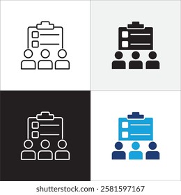 Teamwork cooperation icon set. Icons that have meaning of job done, relation, community, management, partner, social, interaction, communication. Vector icon design in thin line and flat design.