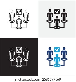 Teamwork cooperation icon set. Icons that have meaning of job done, relation, community, management, partner, social, interaction, communication. Vector icon design in thin line and flat design.