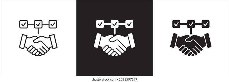 Teamwork cooperation icon set. Icons that have meaning of job done, relation, community, management, partner, social, interaction, communication. Vector icon design in thin line and flat design.