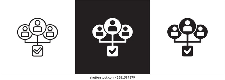 Teamwork cooperation icon set. Icons that have meaning of job done, relation, community, management, partner, social, interaction, communication. Vector icon design in thin line and flat design.