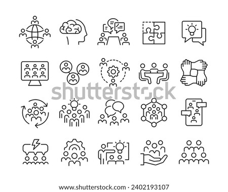 Teamwork and Cooperation Icons - Vector Line. Editable Stroke.