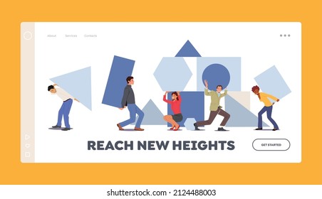Teamwork Cooperation Landing Page Template. Collective Work, Partnership. Diverse Businesspeople, Office Employees Set Up Huge Abstract Puzzle Pieces Together. People Cartoon Vector Illustration