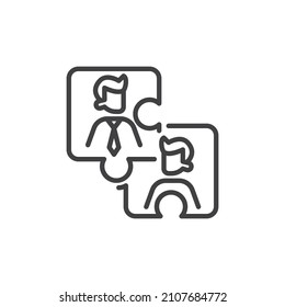 Teamwork, Cooperation line icon. linear style sign for mobile concept and web design. Puzzle with people outline vector icon. Symbol, logo illustration. Vector graphics