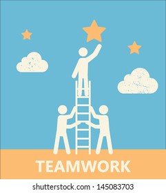 Teamwork and Cooperation Motivational Poster. Contains clipping mask